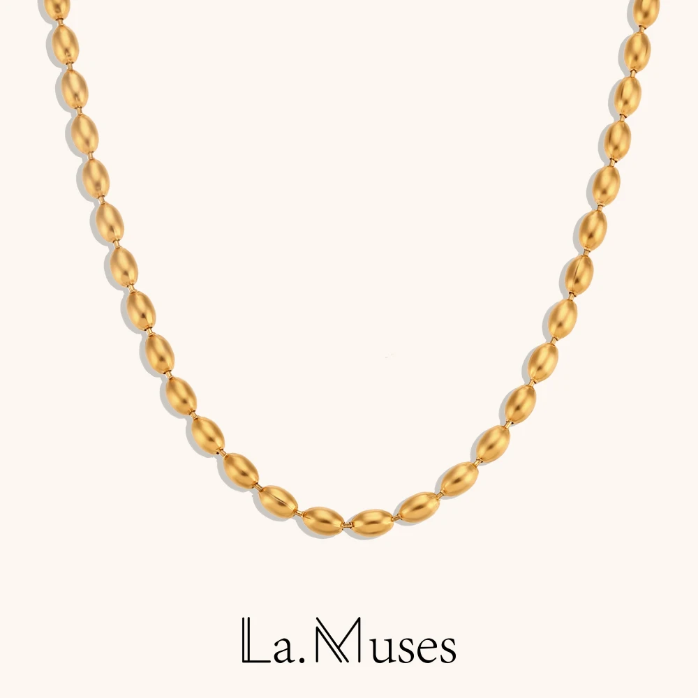 La.Muses Cool 4mm wide oval beads clavicle Necklaces for women 18k gold plated premium stainless steel jewelry Accessories