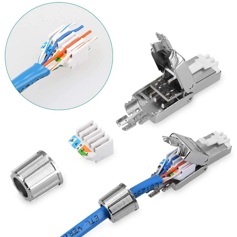 RJ45 Rede Conector Pack, blindado Ethernet Cable, Strain Relief Plugs, Conjunto de 4, Cat6A, RJ-45