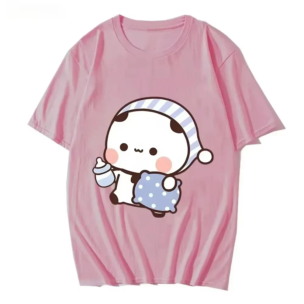 Couple t-shirt Kawaii mignon BuBu Panda va dormir avec DuDu ours graphique t-shirt femmes vêtements manches hauts t-shirt vêtements pour femmes