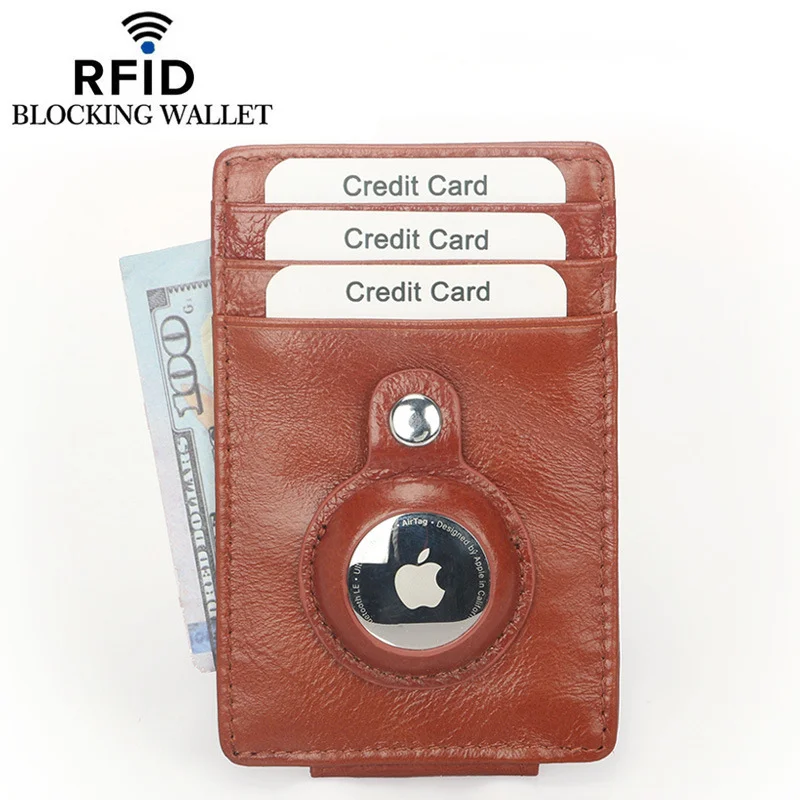 New Airtag Card Holder Real Leather Wallet Women ID Cardholder Wallet Men Rfid Business Card Case High Quality Luxury Money Clip