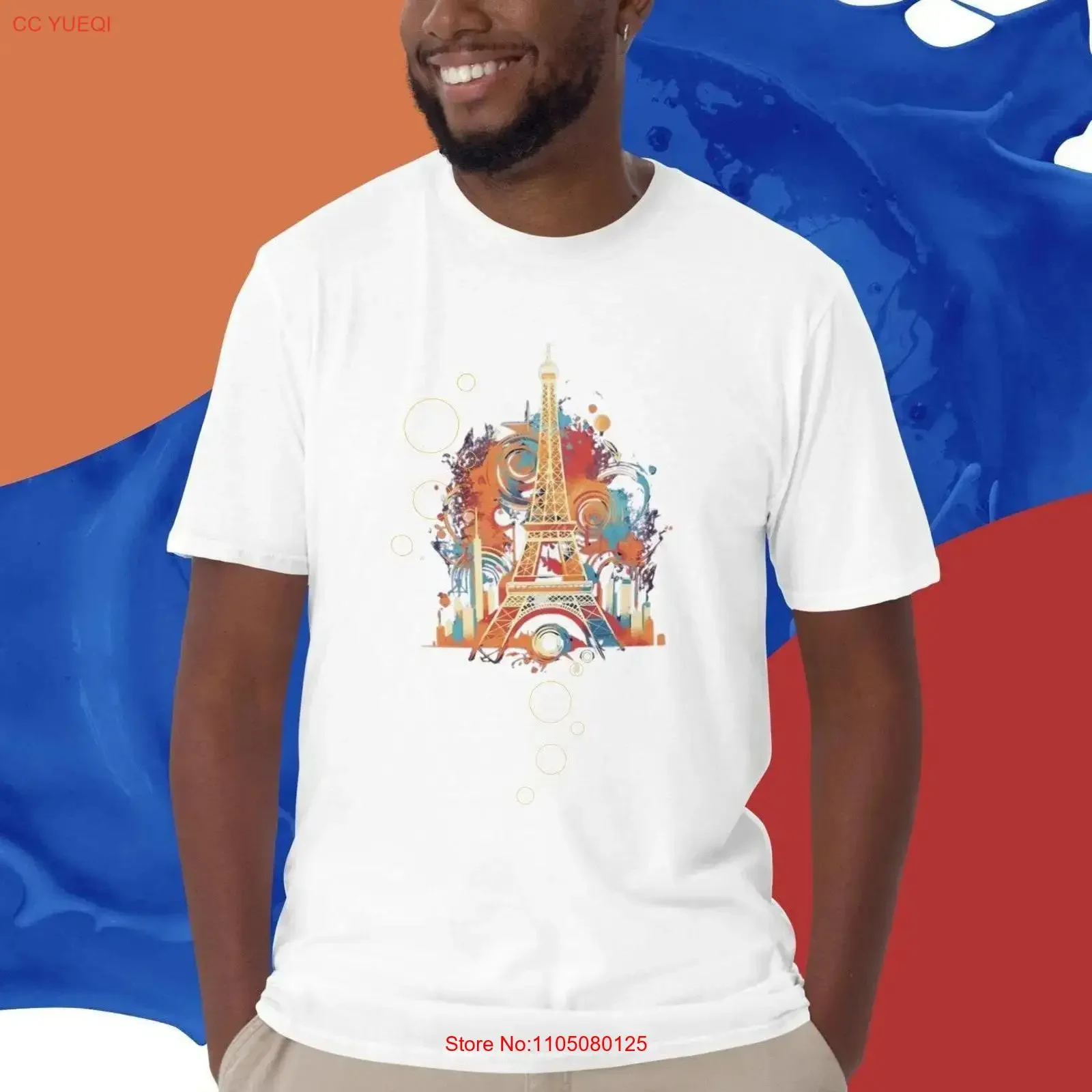 

Париж Франция футболка абстрактная Эйфелева башня город красочные парижские модные любители июля в винтажном стиле растянутые повседневные унисекс