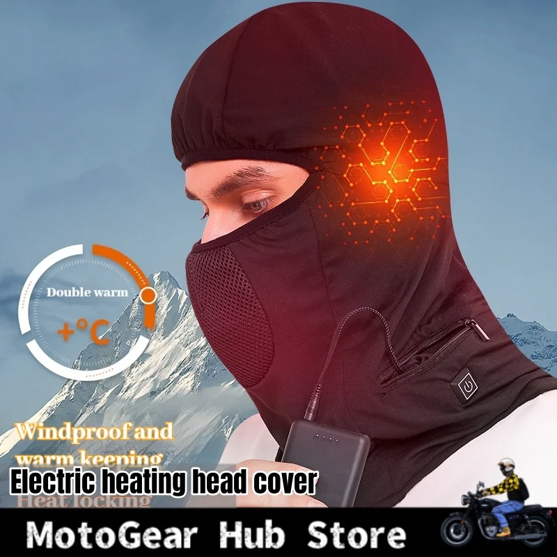 Electric Heating Head Cover For Winter Riding Heating Full Face Cover Warm Windproof Motorcycle Bike Skiing Carbon Fiber