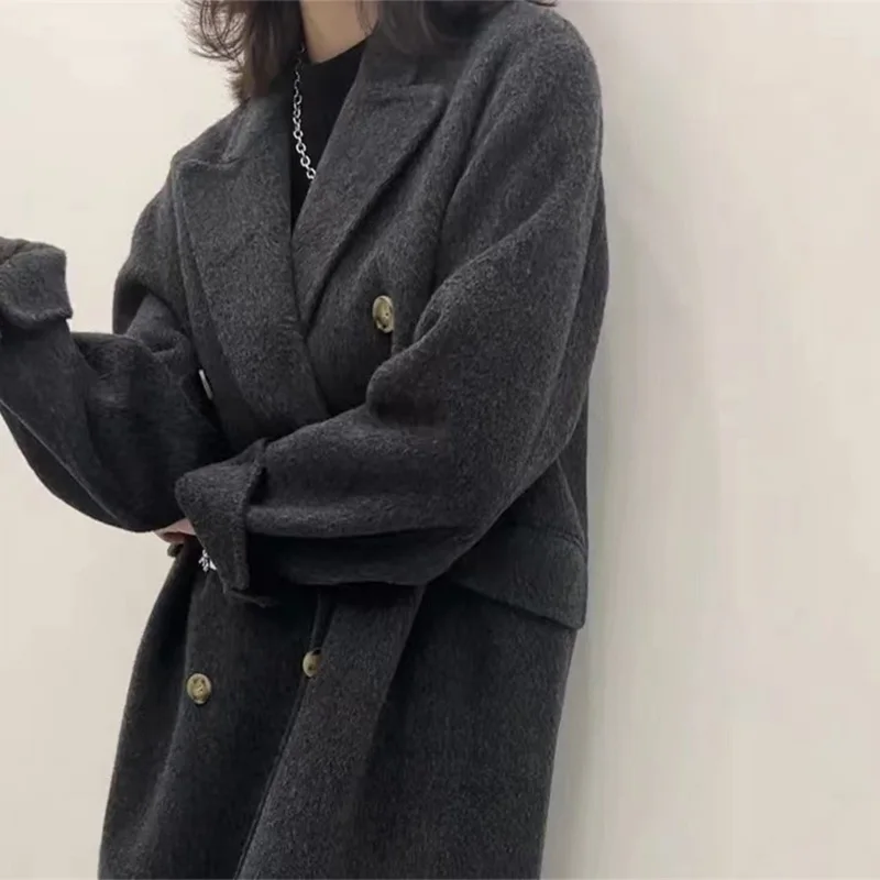 Mulberry Silk Autumn Winter New Double-sided Cashmere Coat Long Female Natural Wool High-end Women Wear Lapel Warm Pocket Jacket