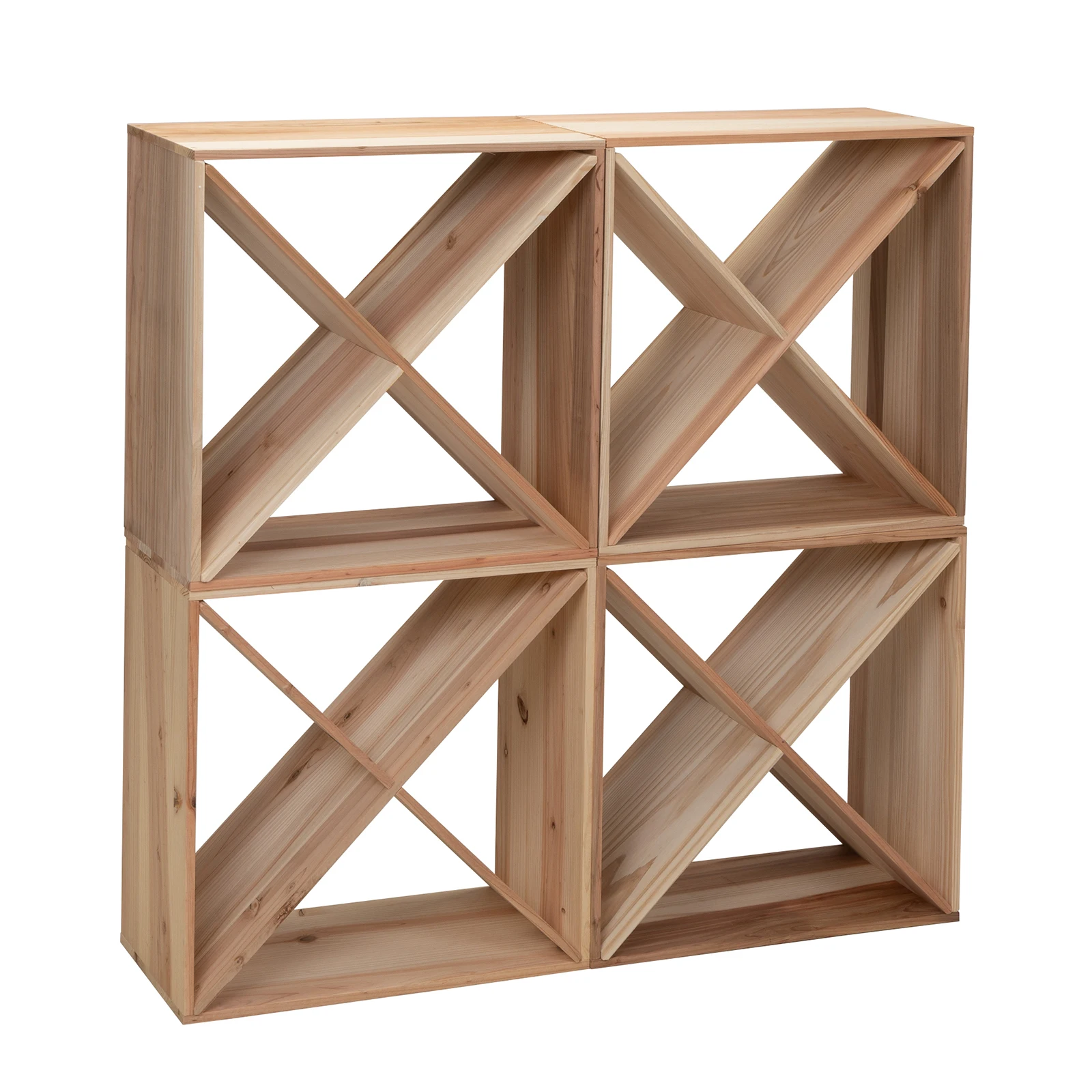 4Pcs Wine Storage Cube for Bar Kitchen Cellar, Wood Crate in Natural 24 Bottle Wine Rack - Set of 4