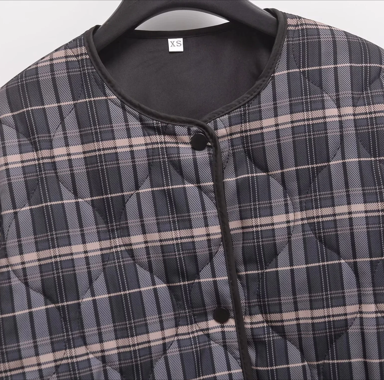 女性の新しい服通勤カジュアル多用途ルーズチェック柄長袖ラウンドネック綿入りジャケット