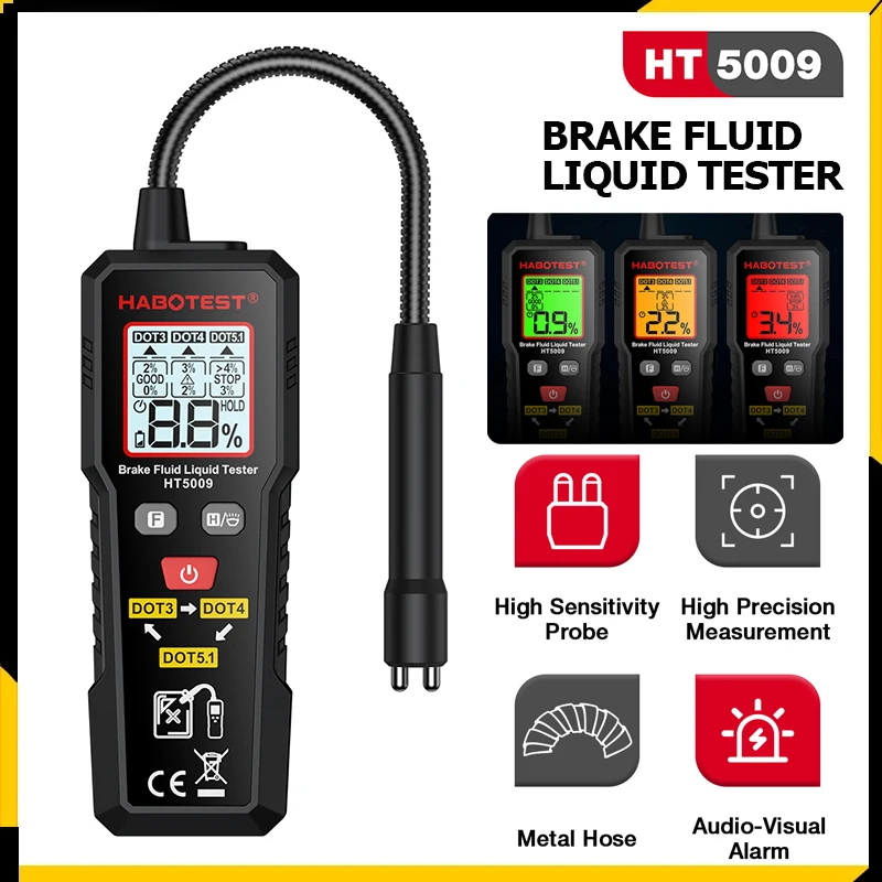 HT5009 Brake Fluid Tester Digital Auto Brake Liquid Oil Detector Tool for DOT3 DOT4 DOT5.1 Hydraulic Oil Moisture Analyzer