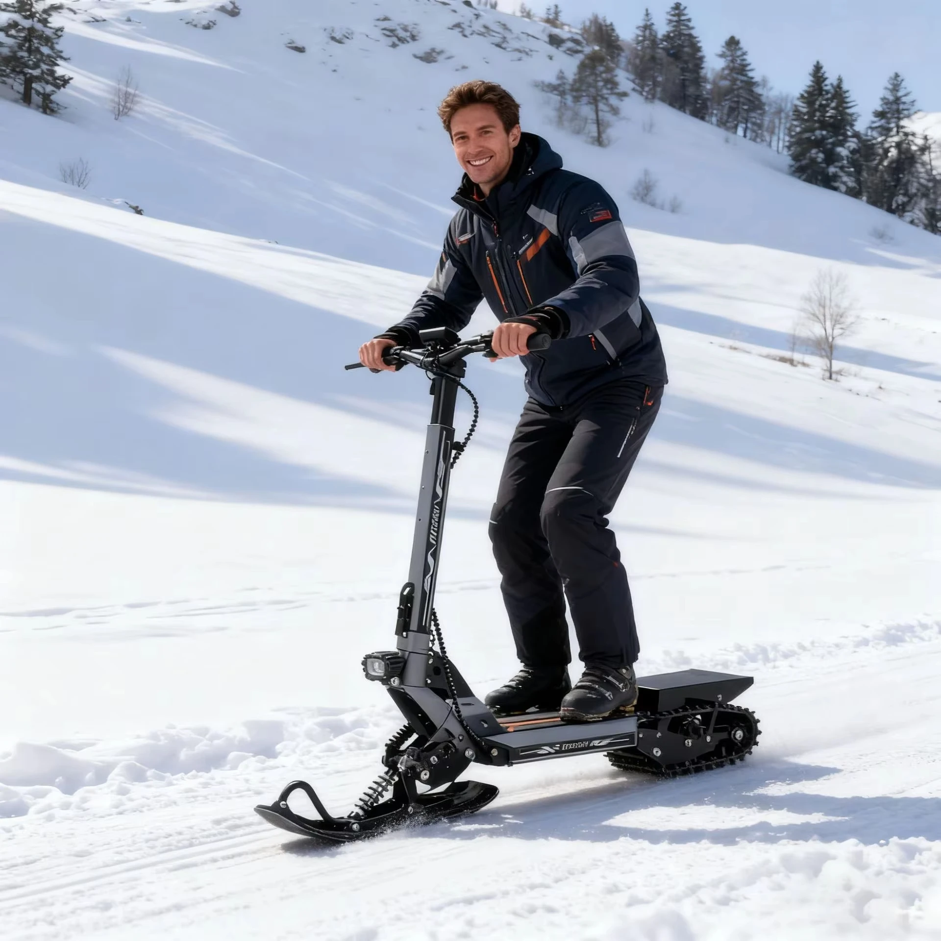 New Adult Electric Snowmobile Ski Bike Winter Ice Sled Anti-Skid Track Snowboard 48V 200kg Load Capacity