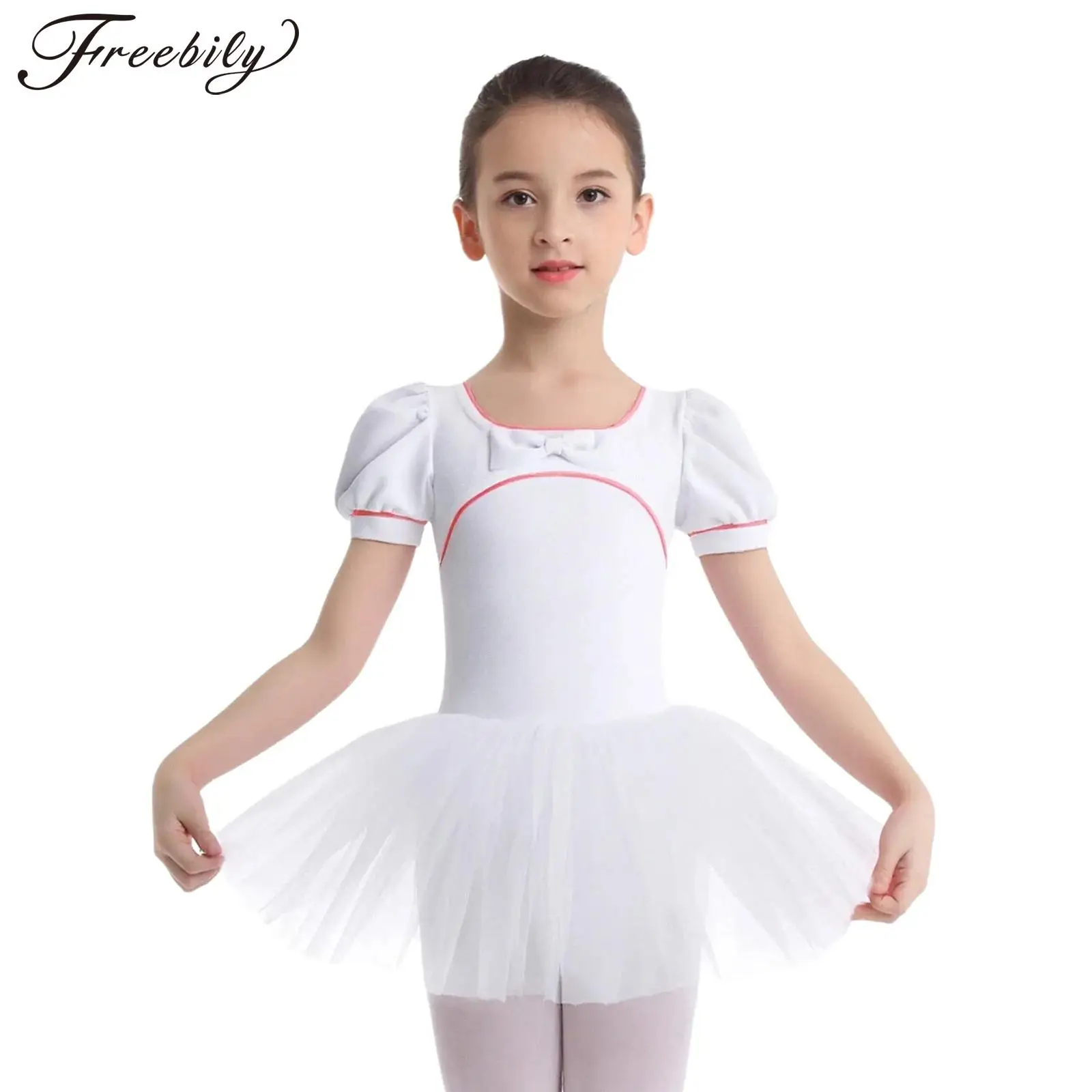 

Girls Ballet Dance Tutu Puff Sleeves Velvet Tulle Princess Dress Figure Skating Gymnastics Leotards Ballerina Practice Dresses
