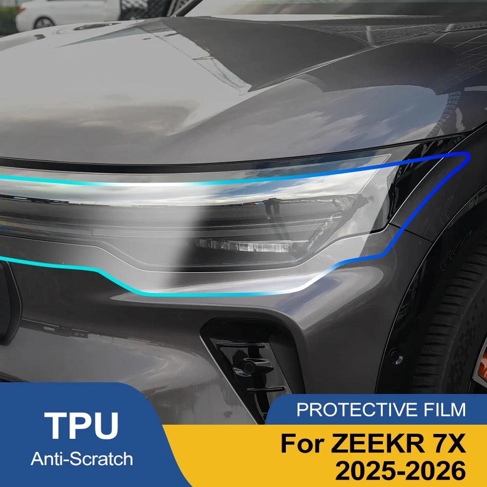 TPU Headlight Protection Film For ZEEKR 7X 2025-2026 High Gloss Smoke Black Pre-Cut PPF Kit Anti-Scratch Vinyl Wrap Cover