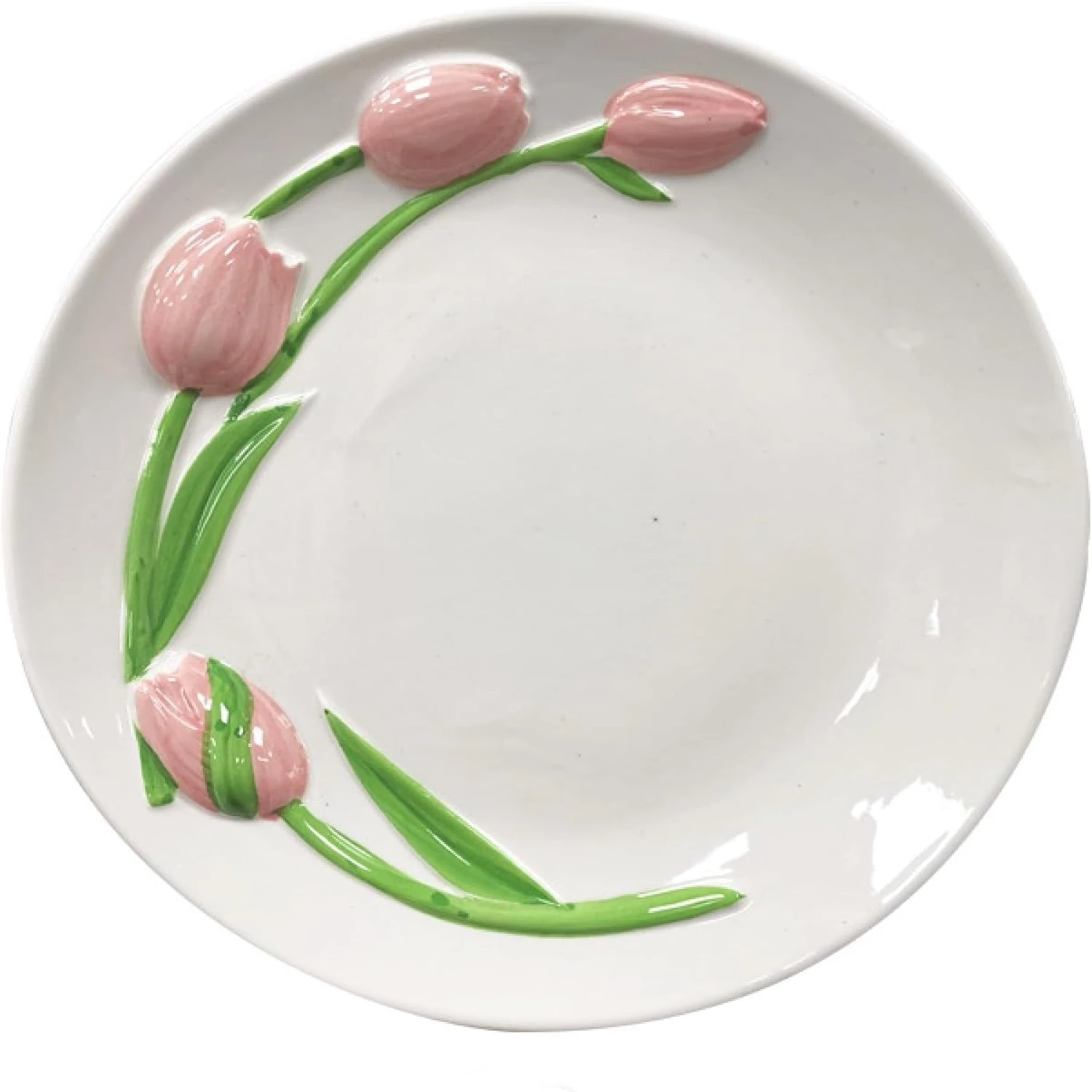 

Unique and creative high temperature resistant embossed ceramic tulip dinner plate and hand-painted coffee mug set for individua