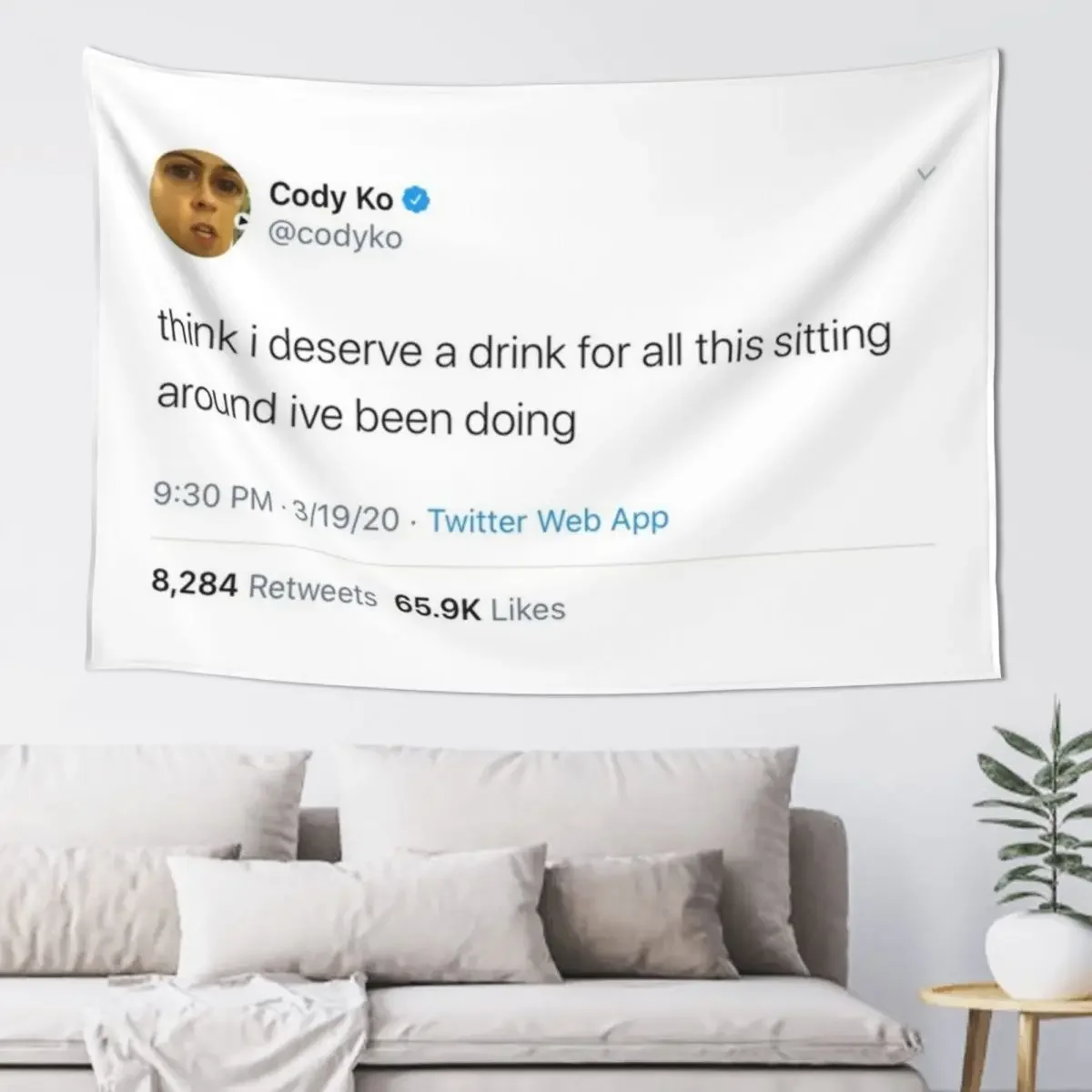 Cody Ko tweet Tapestry Custom Room Decor Aesthetic Wall Carpet Bedrooms Decorations Tapestry