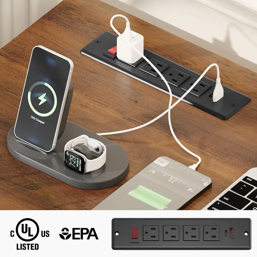 Farmhouse 47" Executive Desk, Computer Desk with File Drawer and Charging Station, Workstation for Home Office, Study.Unique