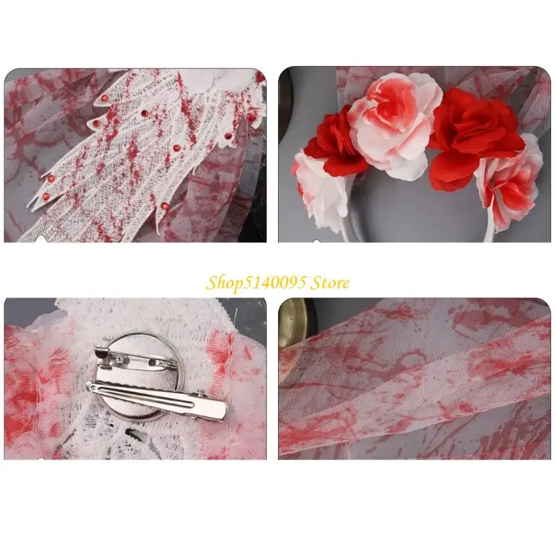 DXAE Bloody Mesh Skull Floral Headgear Reusable Costume Prop For Multiple Occasion