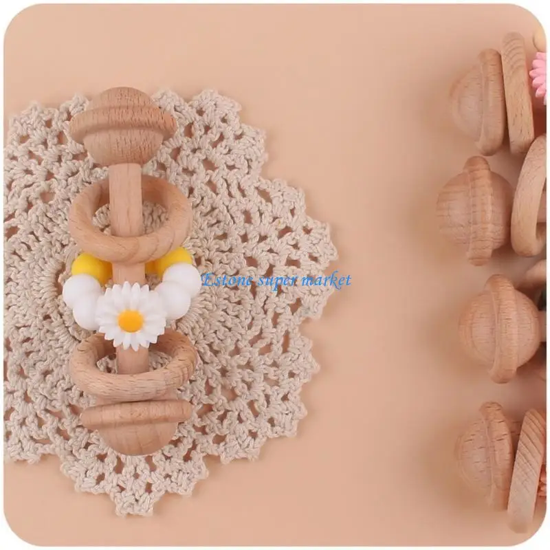 090B Woods Rattle Beech Barbell มือการงอกของฟัน Woods แหวนเด็กทารก Rattles เล่นของเล่น