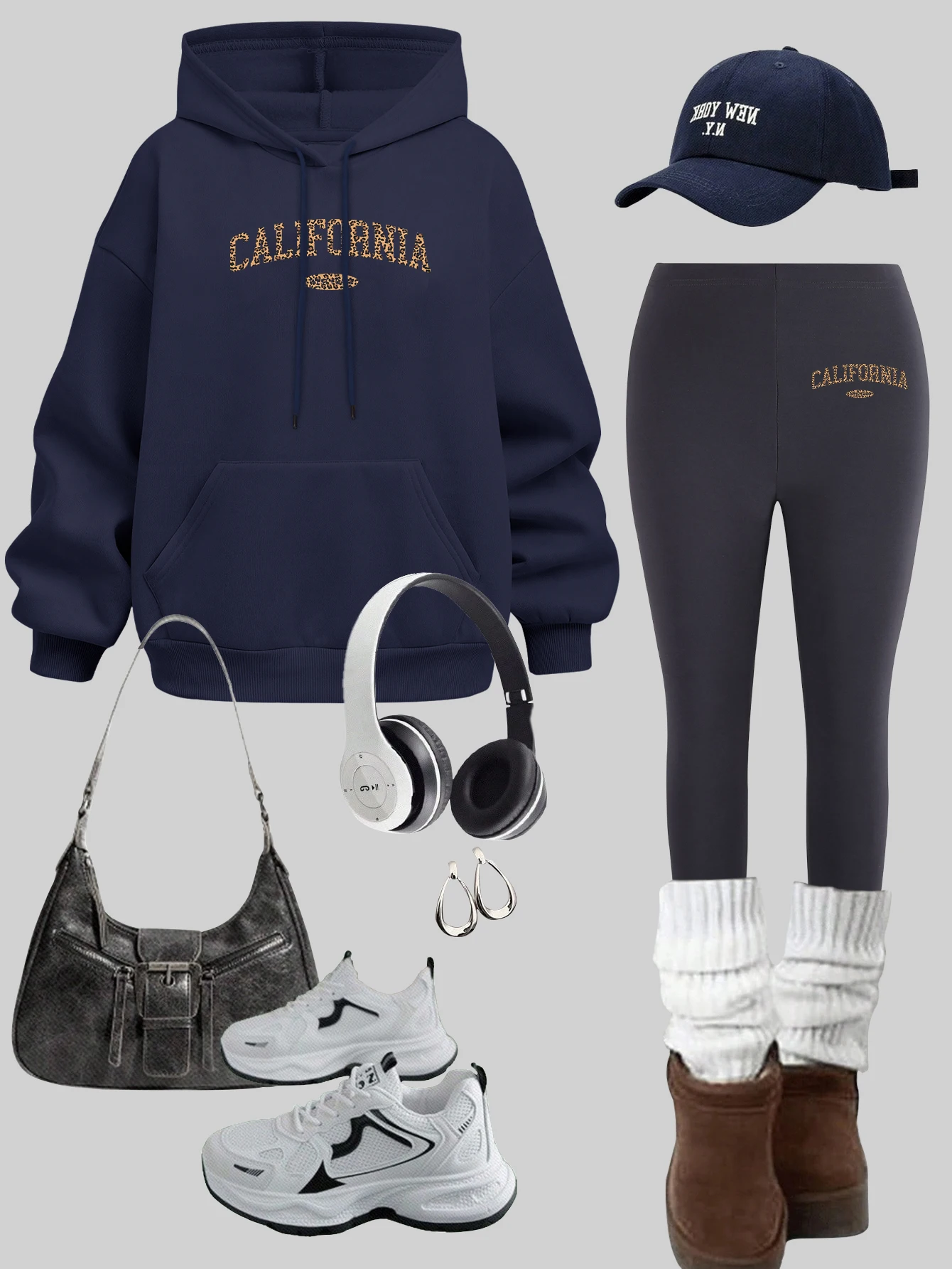 

California West Coast Design Pullover Women Pocket Fleece Hoodies Set Thicken Loose leggings elasticity Casual Pants Sets