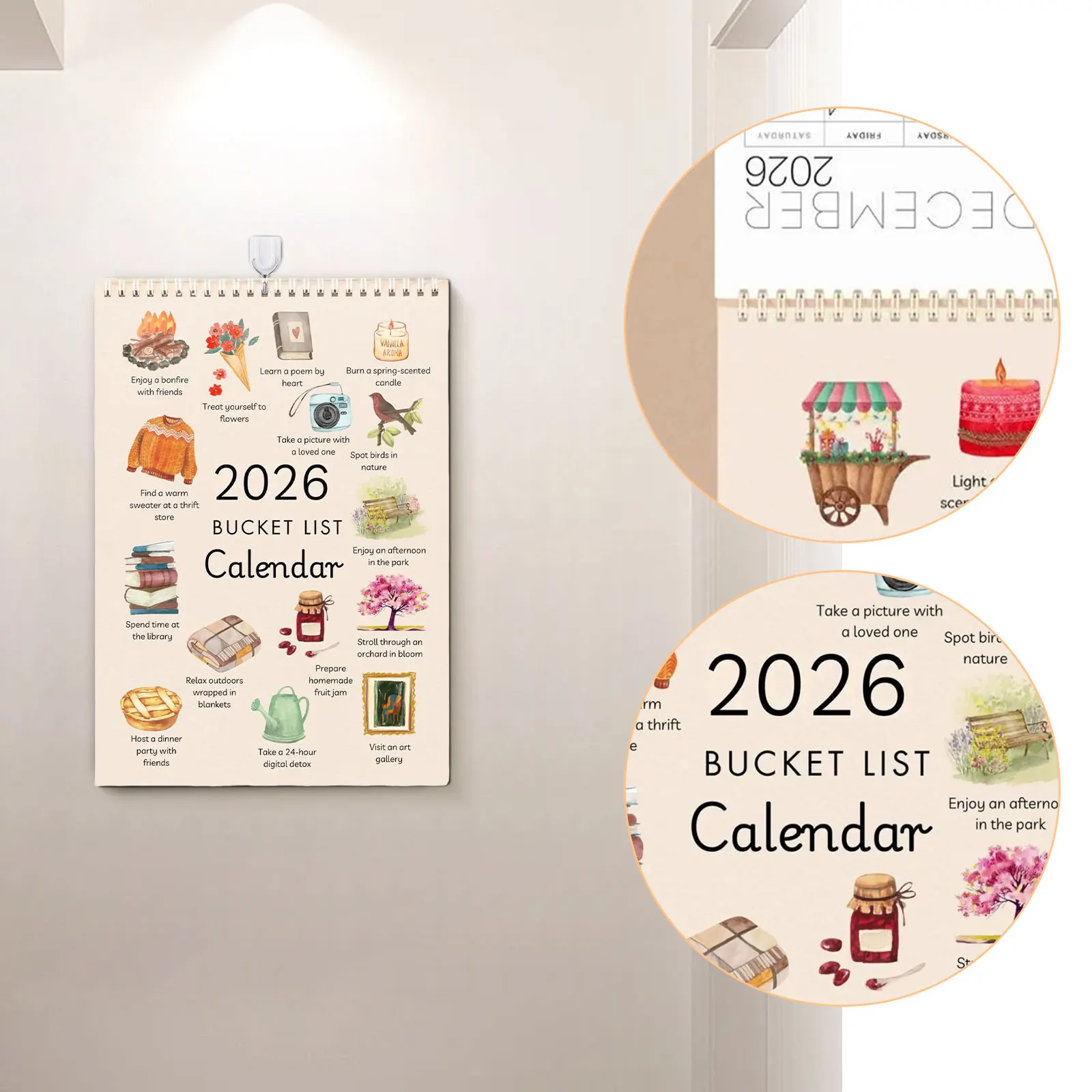 

Календарь со списком ведра на 2026 год, художественный акварельный ежемесячный календарь, домашний декор, календарь на катушке, современный декор настенного календаря для гостиной