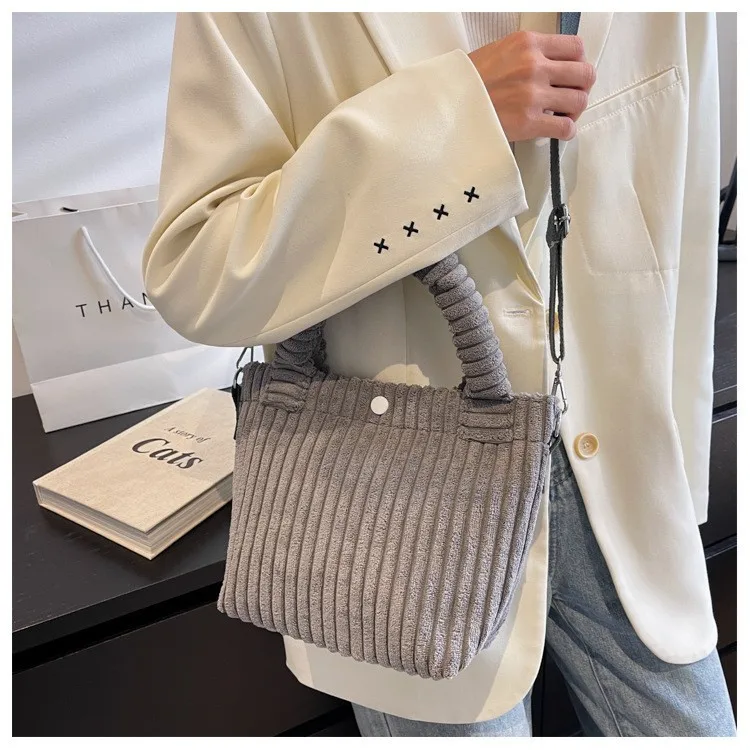 Fashion Corduroy Women\'s Bag Trend New Handbags Niche Versatile Bucket Shoulder Bags Female Nylon Button Crossbody Bags