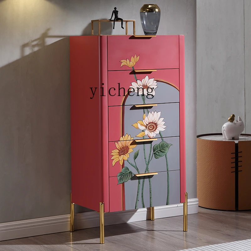 

XL chest of drawers, living room storage, hand-painted decorative solid wood Italian light luxury cabinet