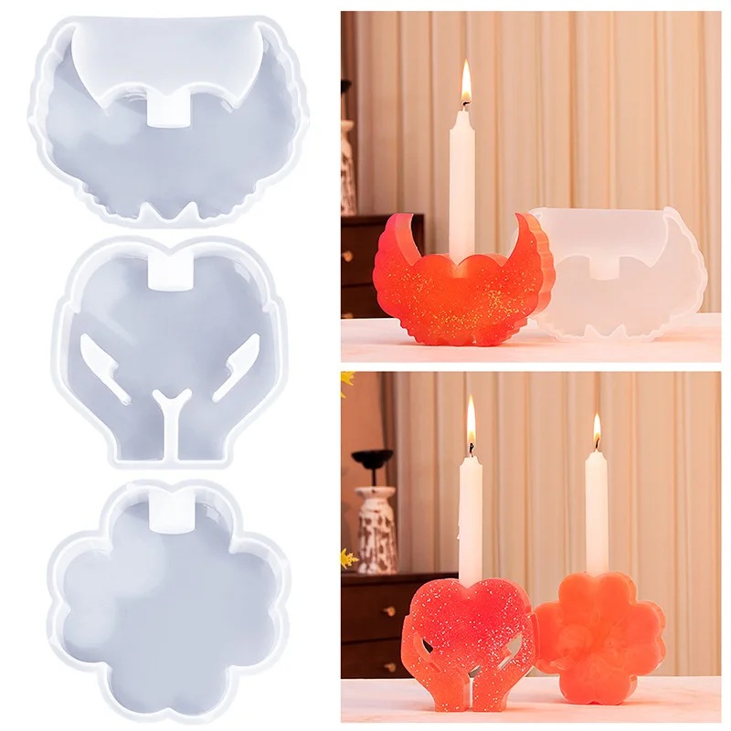 Butterfly Candle Holder Silicone Mold Four Leaf Clover Love Wings Resin Plaster Candlestick Silicone Mold Gypsum Casting Molds