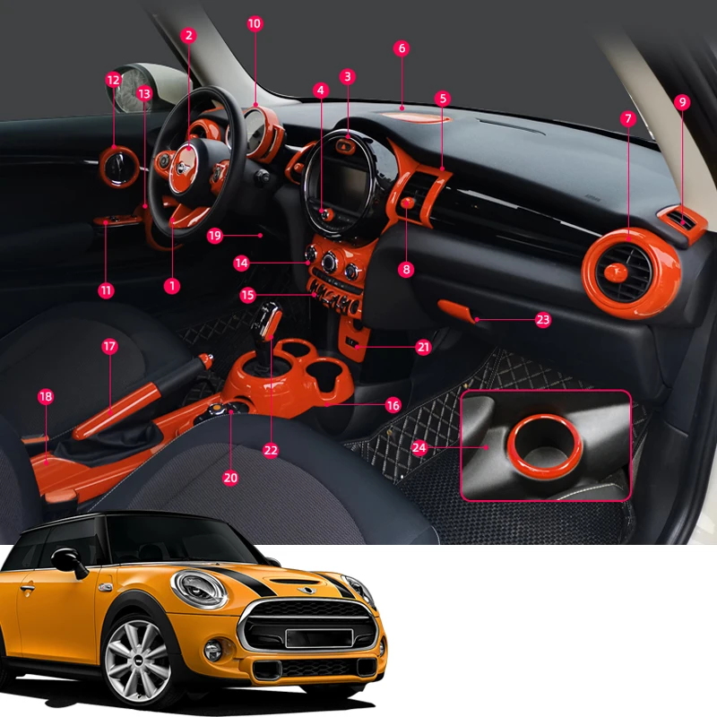 Car Interior Orange Sticker Decoration Protection Cover Car Modification Accessories For BMW MINI Cooper JCW F54 F55 F56 F57 F60