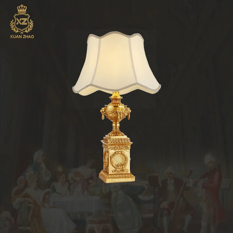 

European Style Brass Luxury Hotel Guest Room Fabric Table Lamp Bedroom Living Room Bedside Bar Table Lamp Light