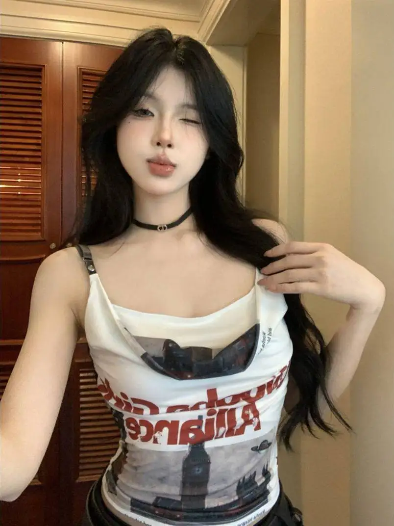 

Sexy American Street Style Strap Vest for plus Size Women Summer Outdoor Wear Pure Desirable Spicy Tube Top Short Sleeve