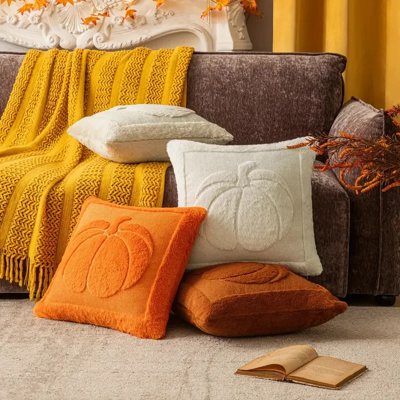 45X45Cm Musim Gugur Halloween Thanksgiving Sarung Bantal Labu Berlapis Bordir Ruang Tamu Kamar Tidur Sofa Sarung Bantal Lembut Hadiah Ibu