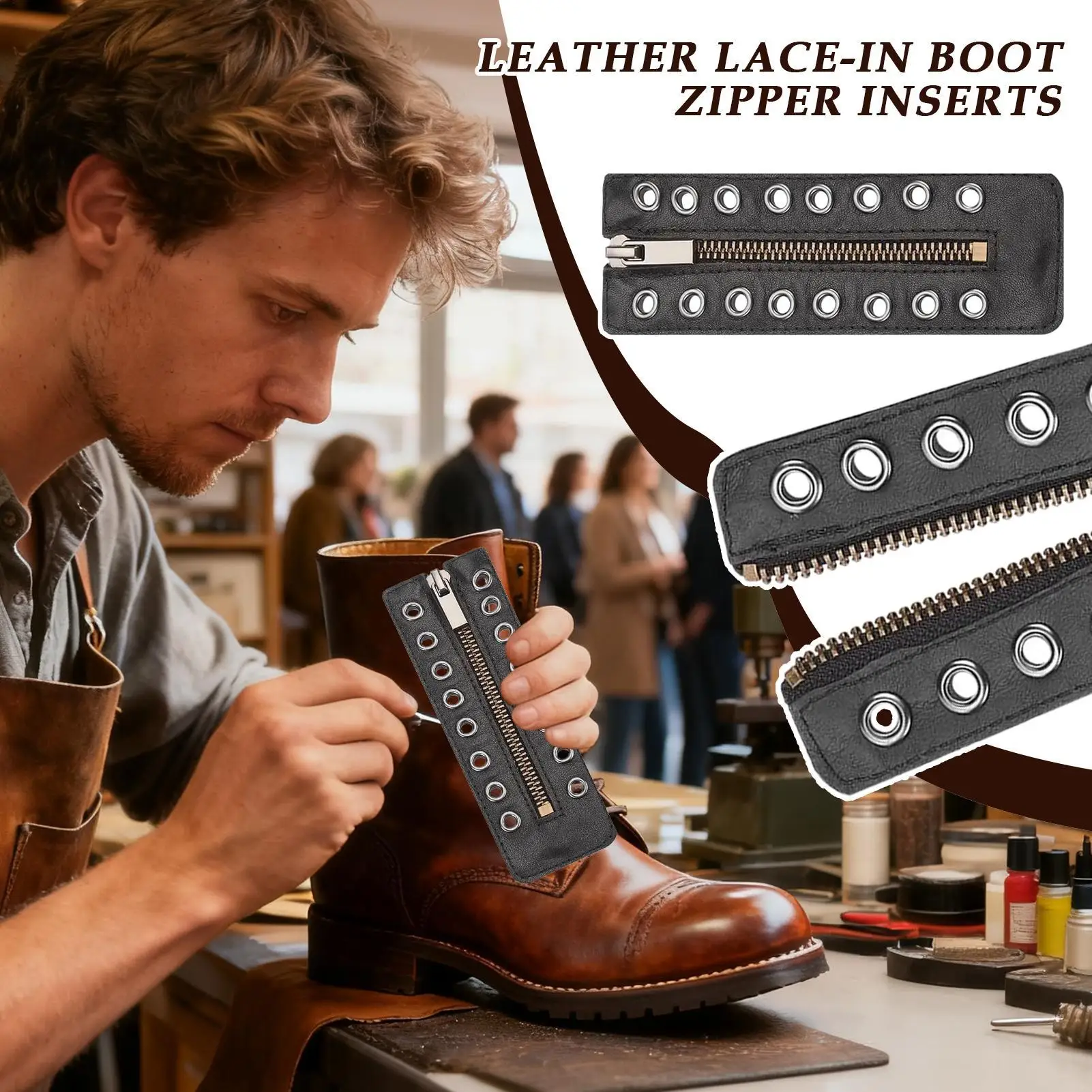 

Boot Zipper Inserts 2 Pieces 8-Eyelets Boot Zipper Sneakers No Tie Laces for Work Running Athletic Golf Adults Women Men Seniors