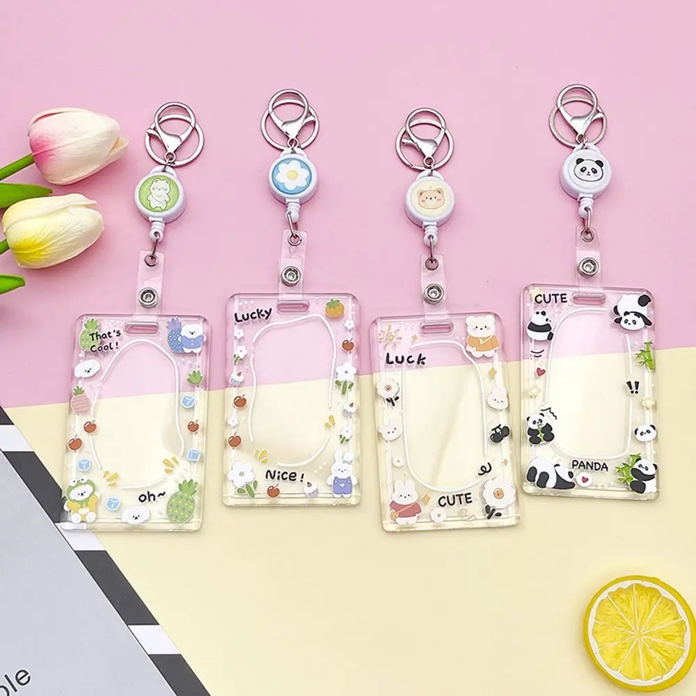 Rabbit Cartoon Acrylic Card Holder Cute Bear Transparent Lanyard Bus Card Box Panda Elastic Buckle Rabbit Card Case Business