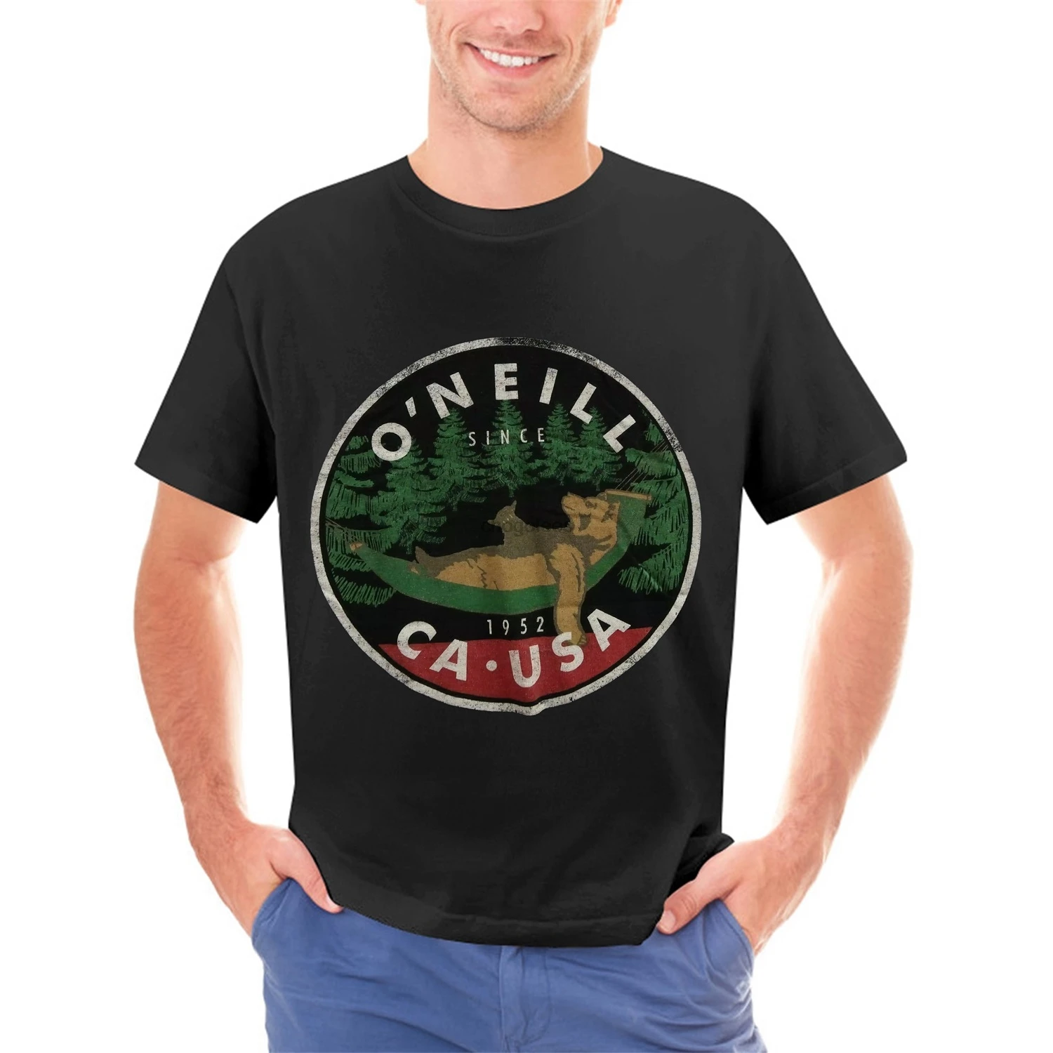 O Neill Mens Cotton Classic Fit SS Crew Neck Black Graphic T Shirt Small