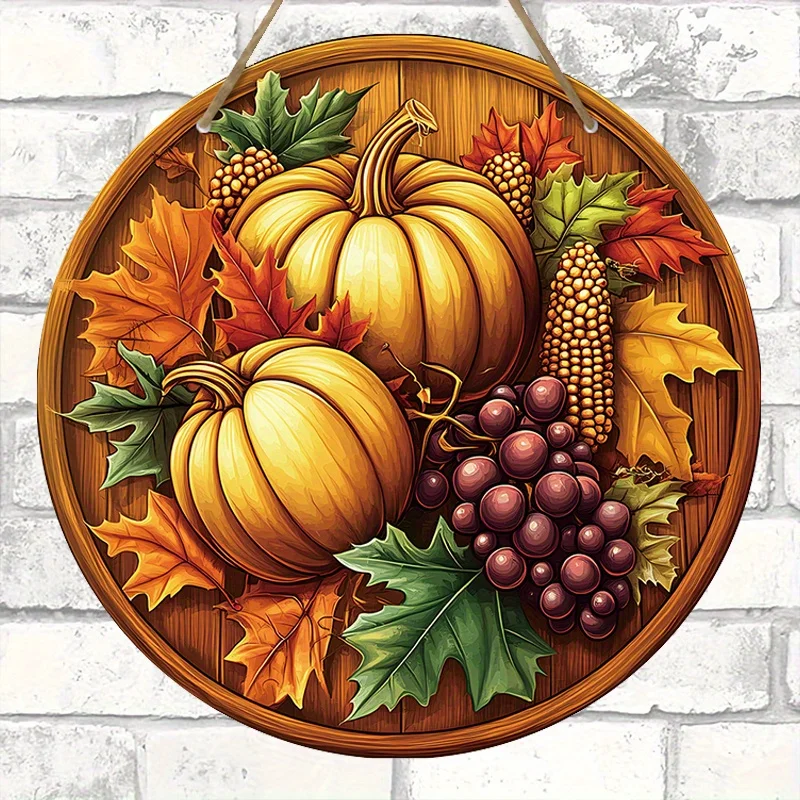 Autumn Harvest Wooden Wall Hanging Decor - Pumpkin, Grapes, Maple Leaf Design, Non-Electric, Handcrafted Wood Collectible Figuri