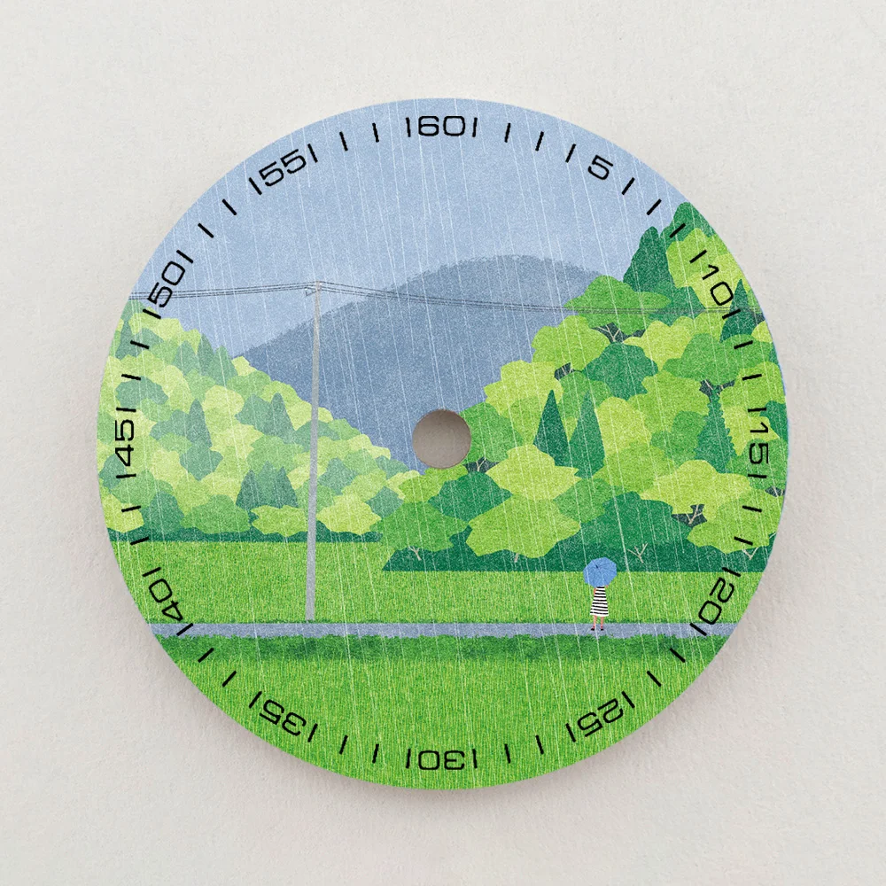 28.5mm NH35 Dial Rainy Mountain Green Valley Dial Luminous Dial NH36 Dial Watch Accessories Fits NH35/NH36 Movement Custom LOGO