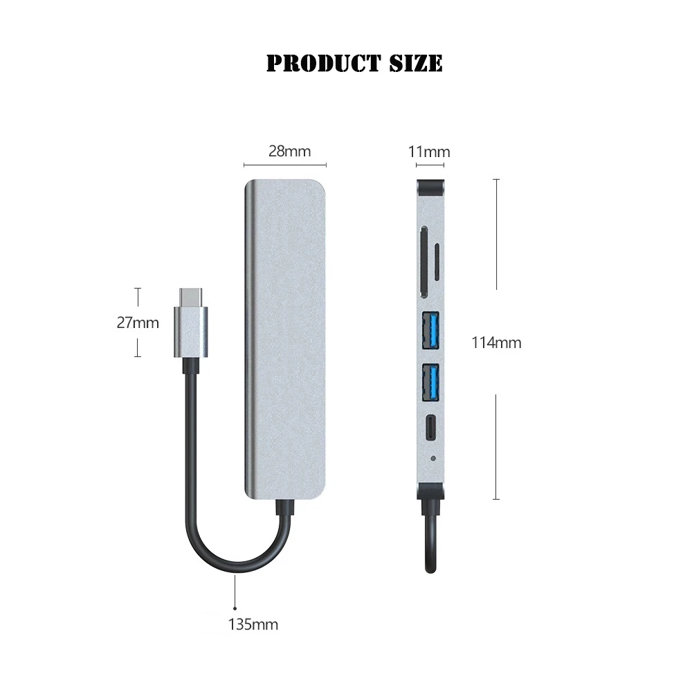Type-C HUB 6 in 1 4K HDMI-Compatible Dock SD/TF Card Reader for MacBook Pro Nintendo Switch Notebook USB-C 3.0 Multiport Adapter