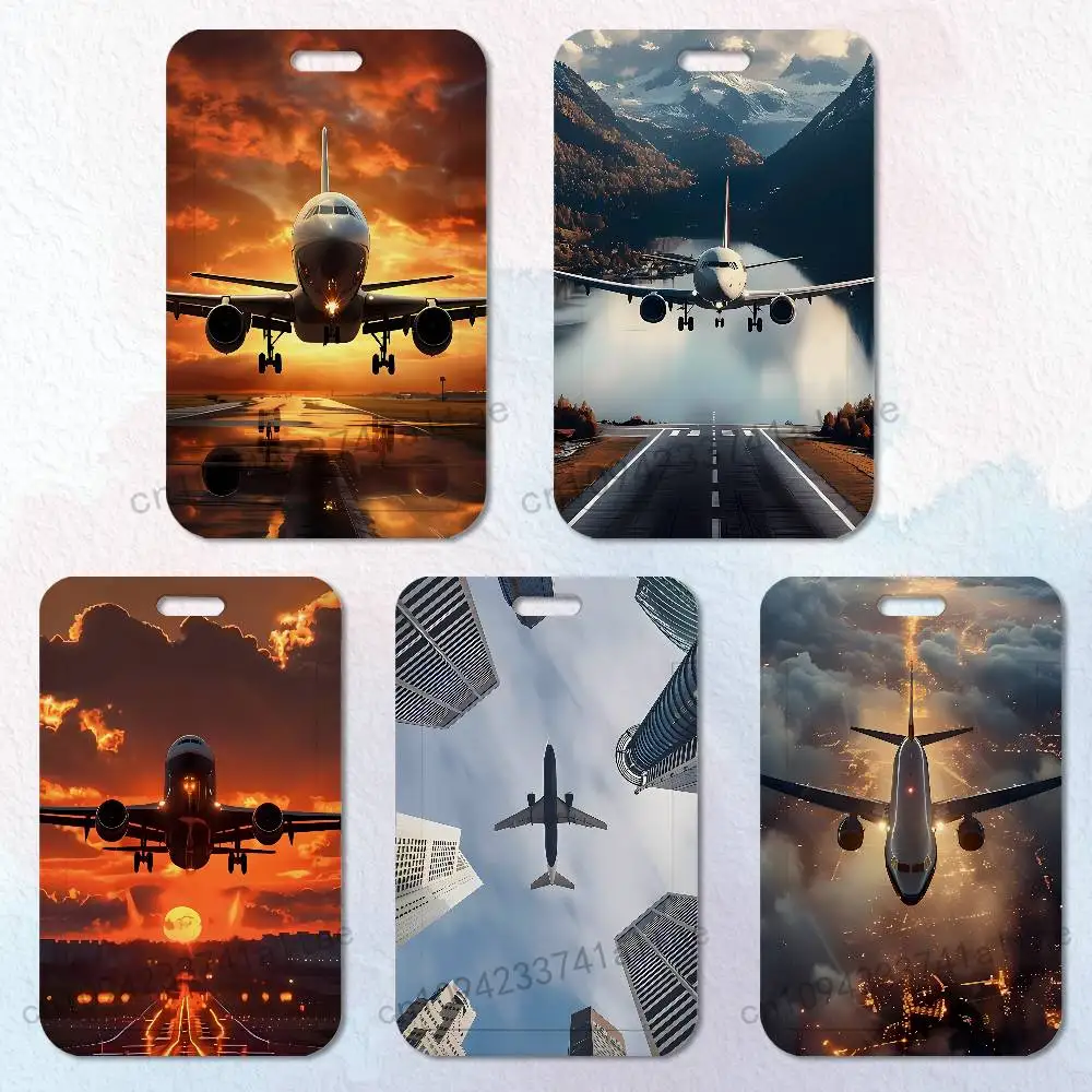 Cartoon Aviation Plane Card Holder Lanyard Camera Neck Strap Credit Card Case ID Badge Credentials Protection
