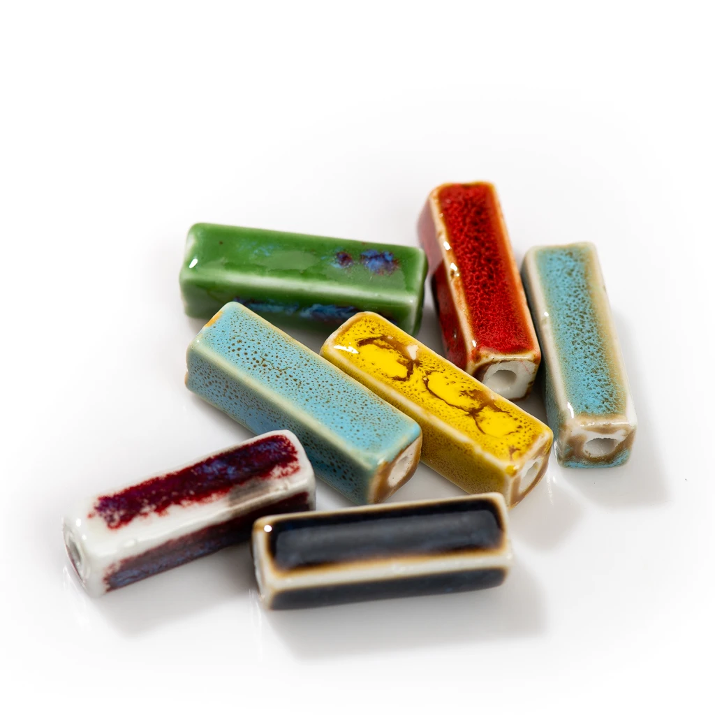 28mm 5pcs Ceramic Beads Artistic Vibrant Rectangular Large Handcrafted Color Glazed Bright Unique for Jewelry Crafting Design