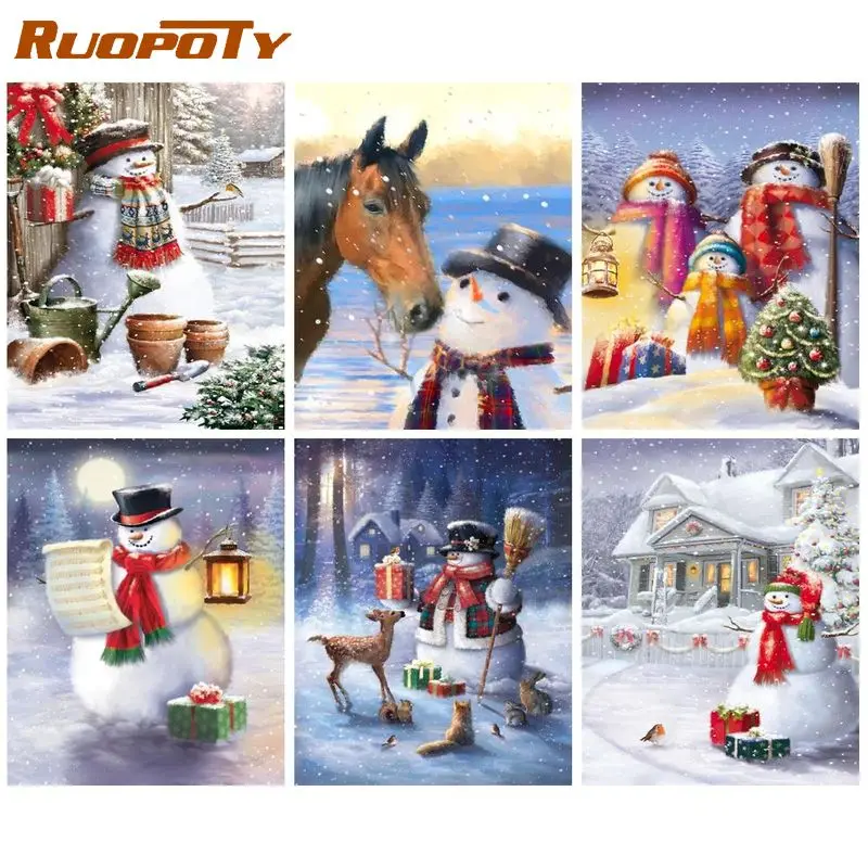 

RUOPOTY 40x50cm Painting By Numbers Paint Kit Snowman Coloring With Numbers For Adults Kids Picture Unique Gift On Canvas