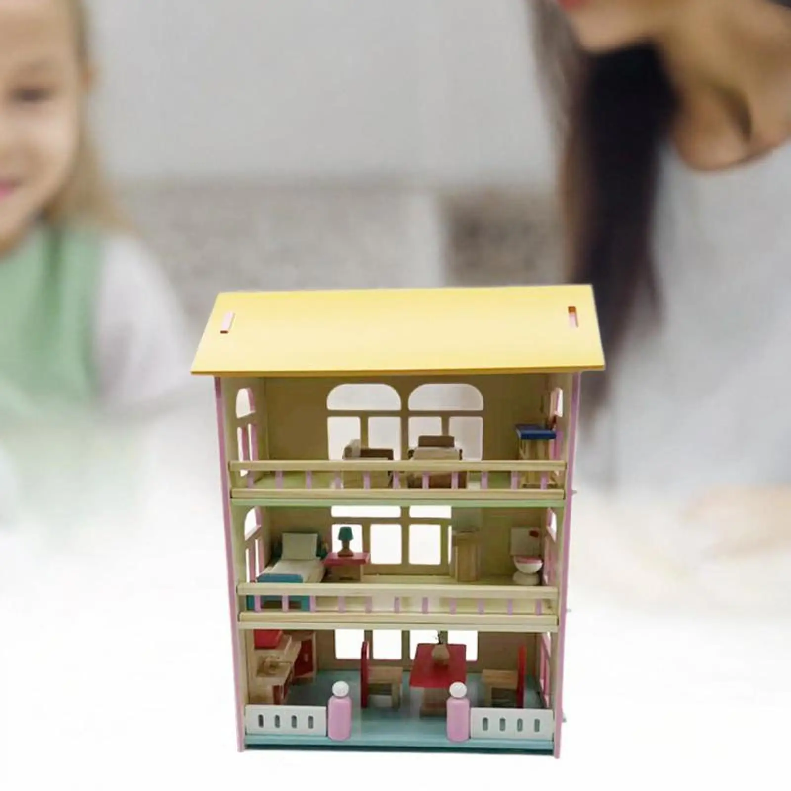 Casa de bonecas de madeira villa casa de boneca playset com móveis pequena sala fazendo kit casa de boneca em miniatura para meninas para meninas