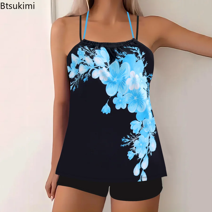 2025 gedruckt Tankini Zwei Stück Badeanzug Frauen Sexy Strape Bademode Weibliche Sport Bade Schwimmen Anzug Sommer Shorts Beachwear