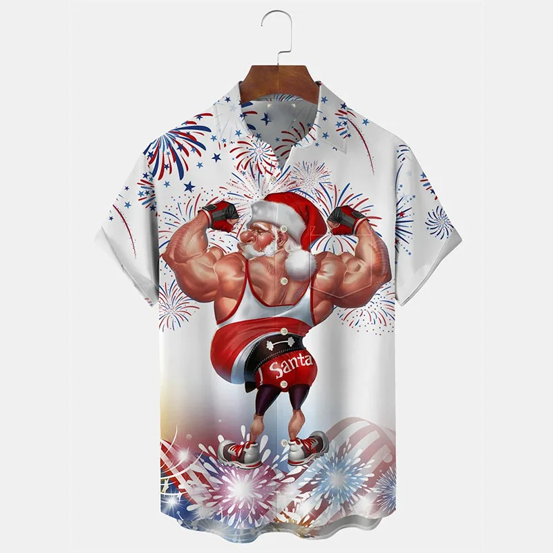 

Vintage Funny Sweet Santa Claus Print Hawaiian Shirts For Men Short Sleeve Lapel Tee 2026 Happy New Year Festival Clothing Shirt