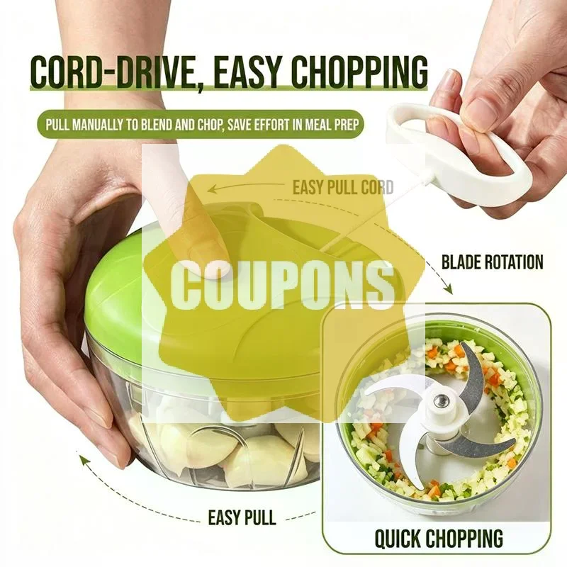 1Pcs Multifunctional Manual Hand Pull Vegetable Chopper Sharp Blades For Kitchen Garlic Mincing Meat Grinding Baby Food Prep