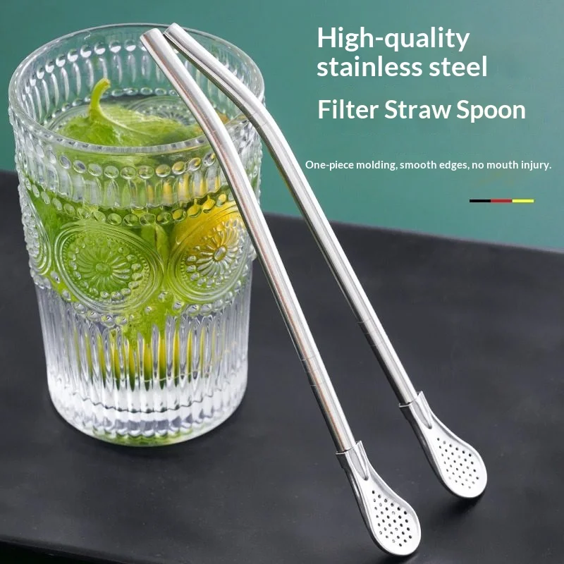 Stainless Steel Filter Straw Spoon 2 In 1 Reusable Yerba Mate Illa Tea Infuser Stirring Straw Bar Drinkware
