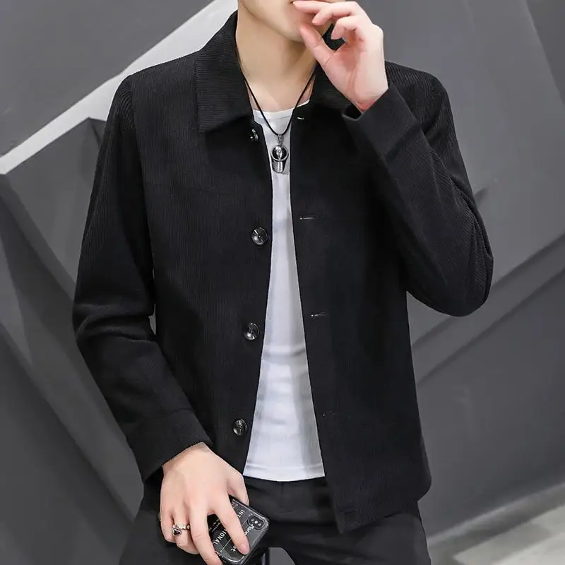 Autumn and Winter New Fashion Versatile Korean Edition Polo Neckless Jacket M-4XL Coat Men's Top