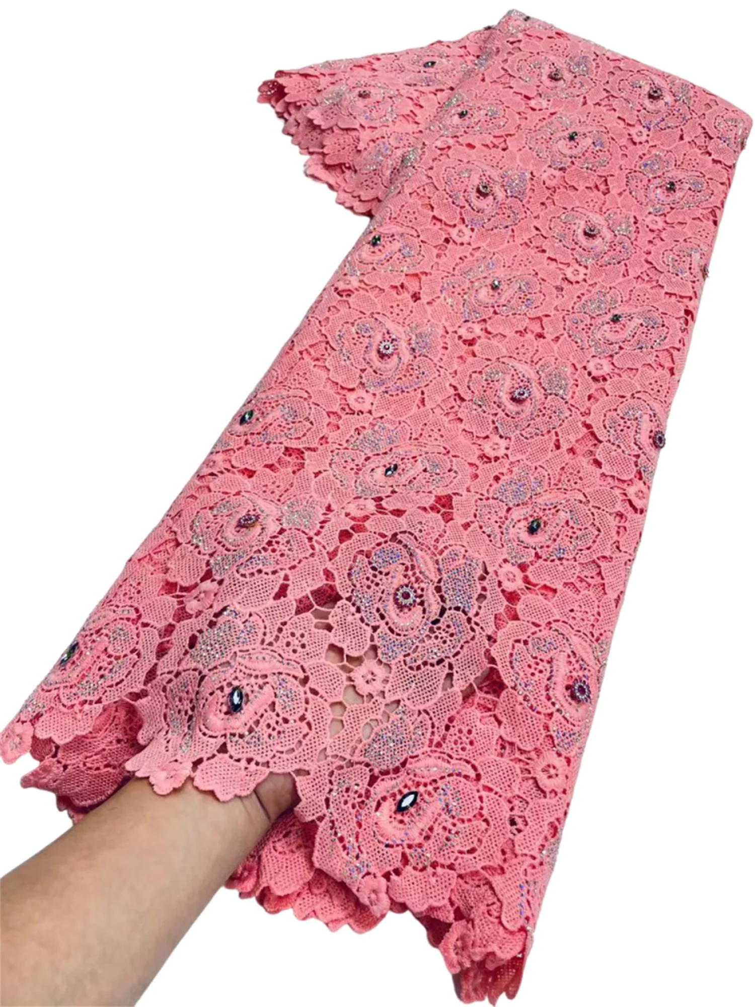 

New African High Quality Hand cut Water soluble lace with Tulle Lace Flower Fabric French Nigerian Lace Fabric For Wedding Dress