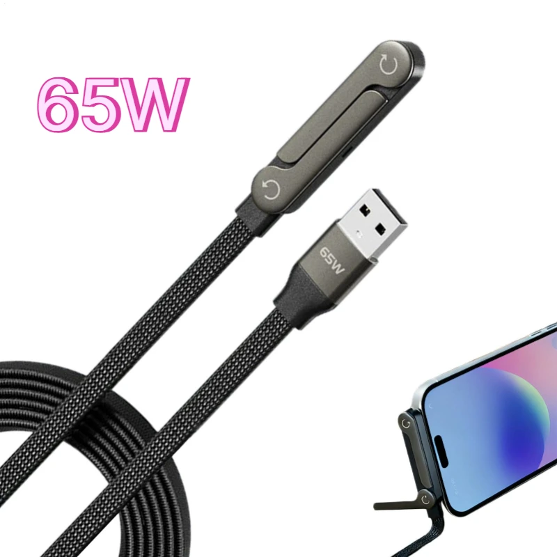 2-in-1 Elbowed USB Type-C Cable 65W for Macbook Pro Fast Charge Wire  for IPhone 17 16Pro Max Date Cable