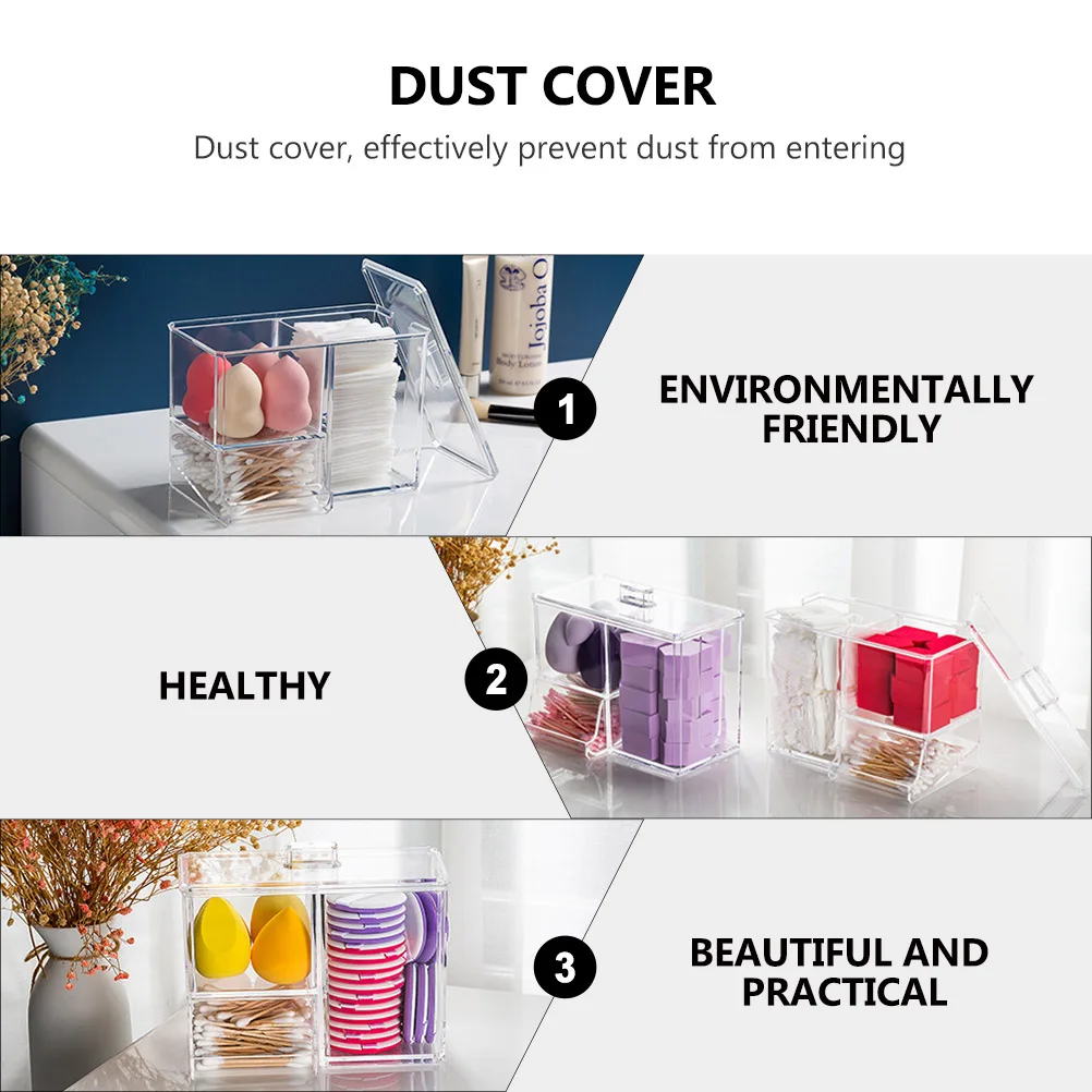 

1pc Clear Makeup Storage Box With Lid Swab Organizer Cotton Pad Holder Container For Bathroom Living Room Household Use Cotton