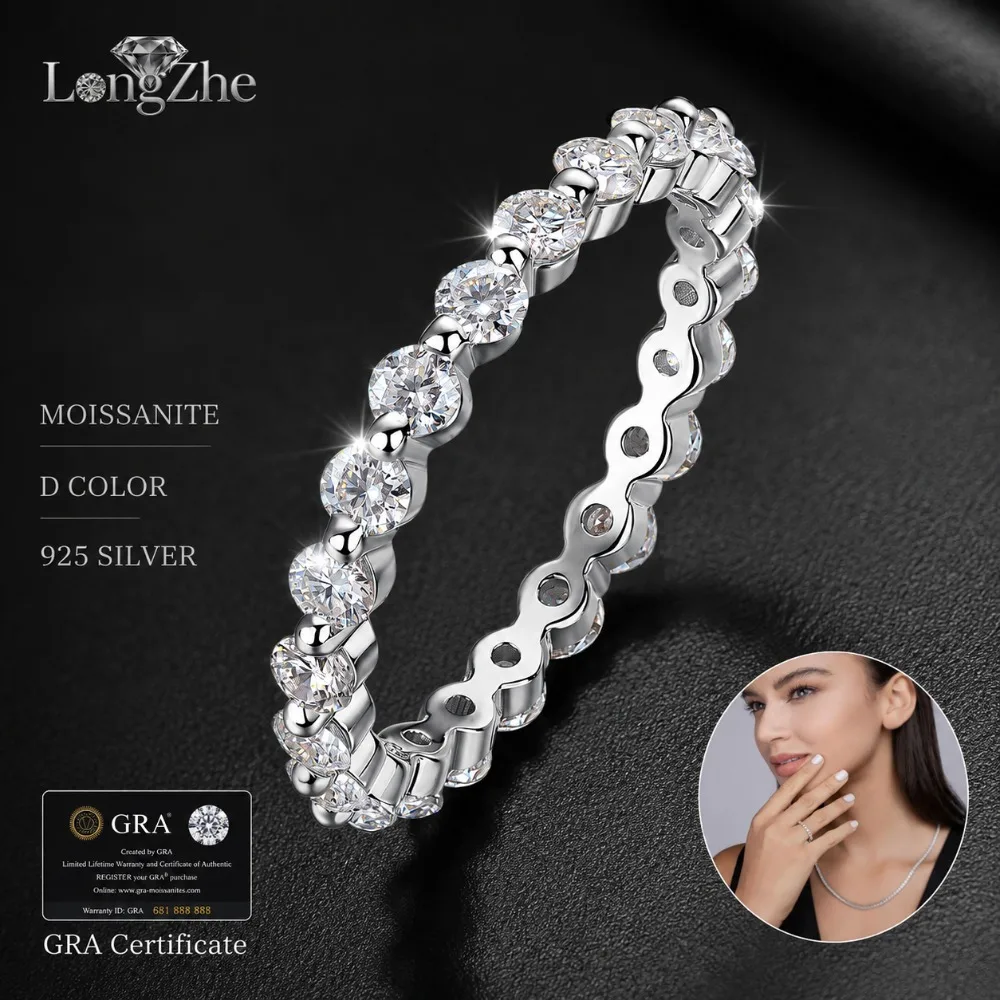 Moissanite S925 Sterling Silver 2.5mm Round Cut Eternity Band Ring for Women Wedding Anniversary Gift