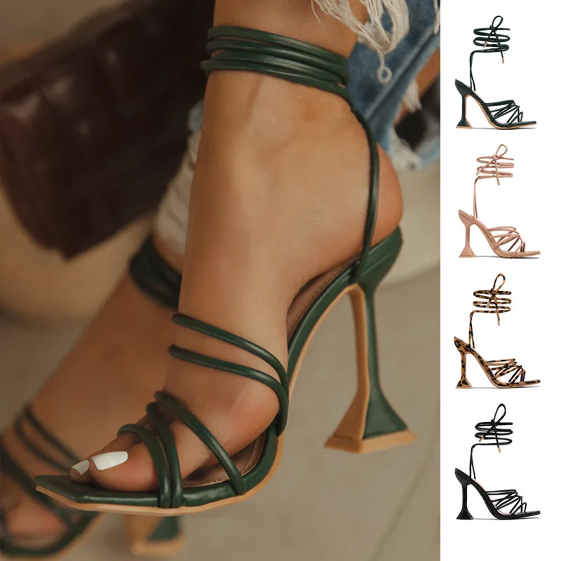 2022 neue Sommer Mode High Heels Frauen Schnürung Sexy Frau Pumpen Gladiator Sandalen Hochzeit Party Schuhe auf Heels Große Größe 35-43