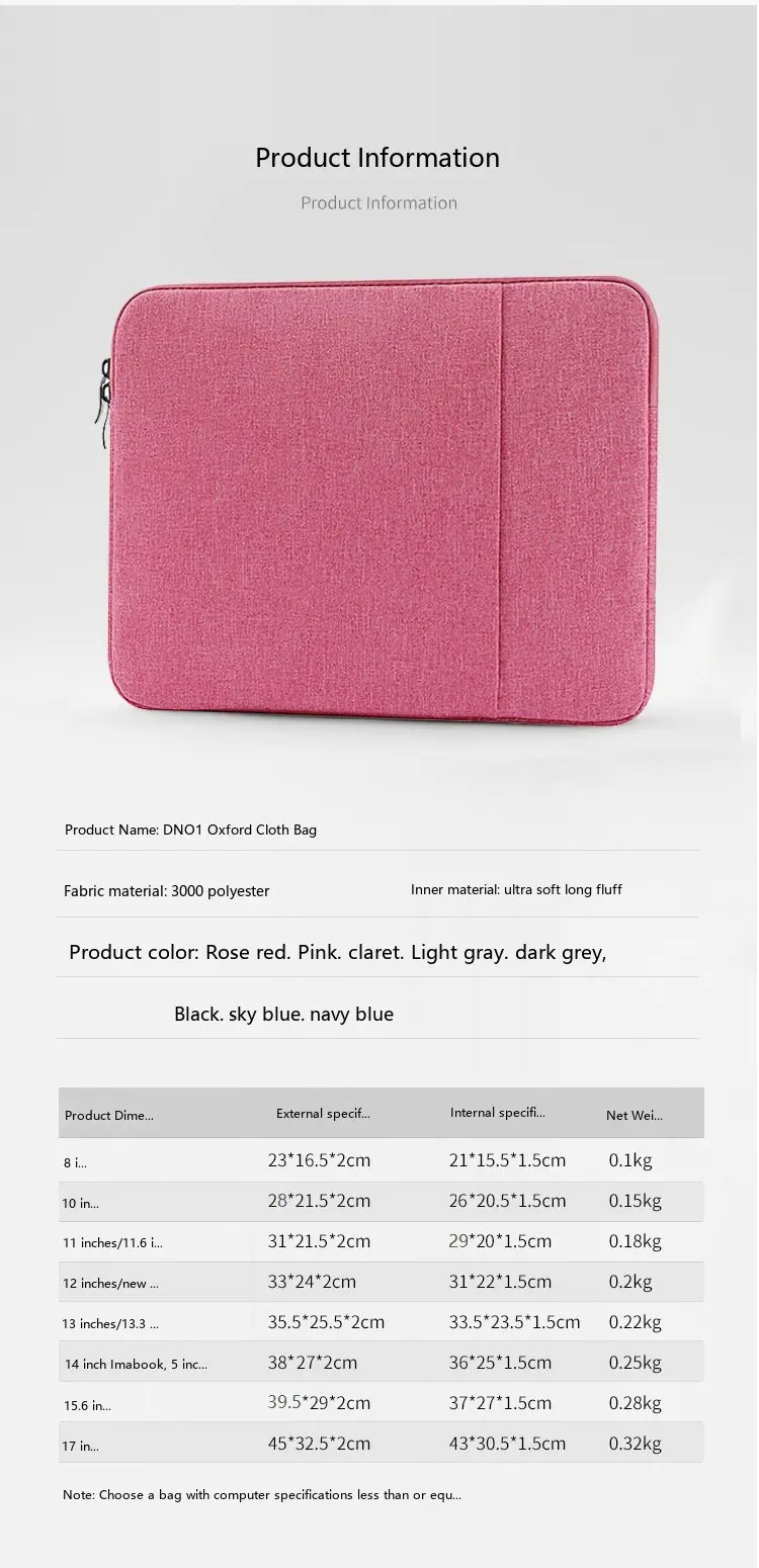 Oxford Laptop-Hülle 8-17 Zoll Schutztasche für Notebooks mit Baumwollfutter – Detail 4