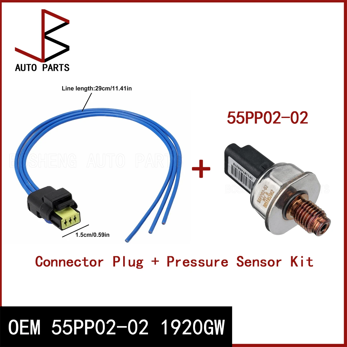 Fuel Rail Pressure Sensor+Connector Plug Kit OEM 1920GW 6520215 + 55PP02-02 for FORD CITROËN C-MAX 2007-2010 PEUGEOT FIAT Models