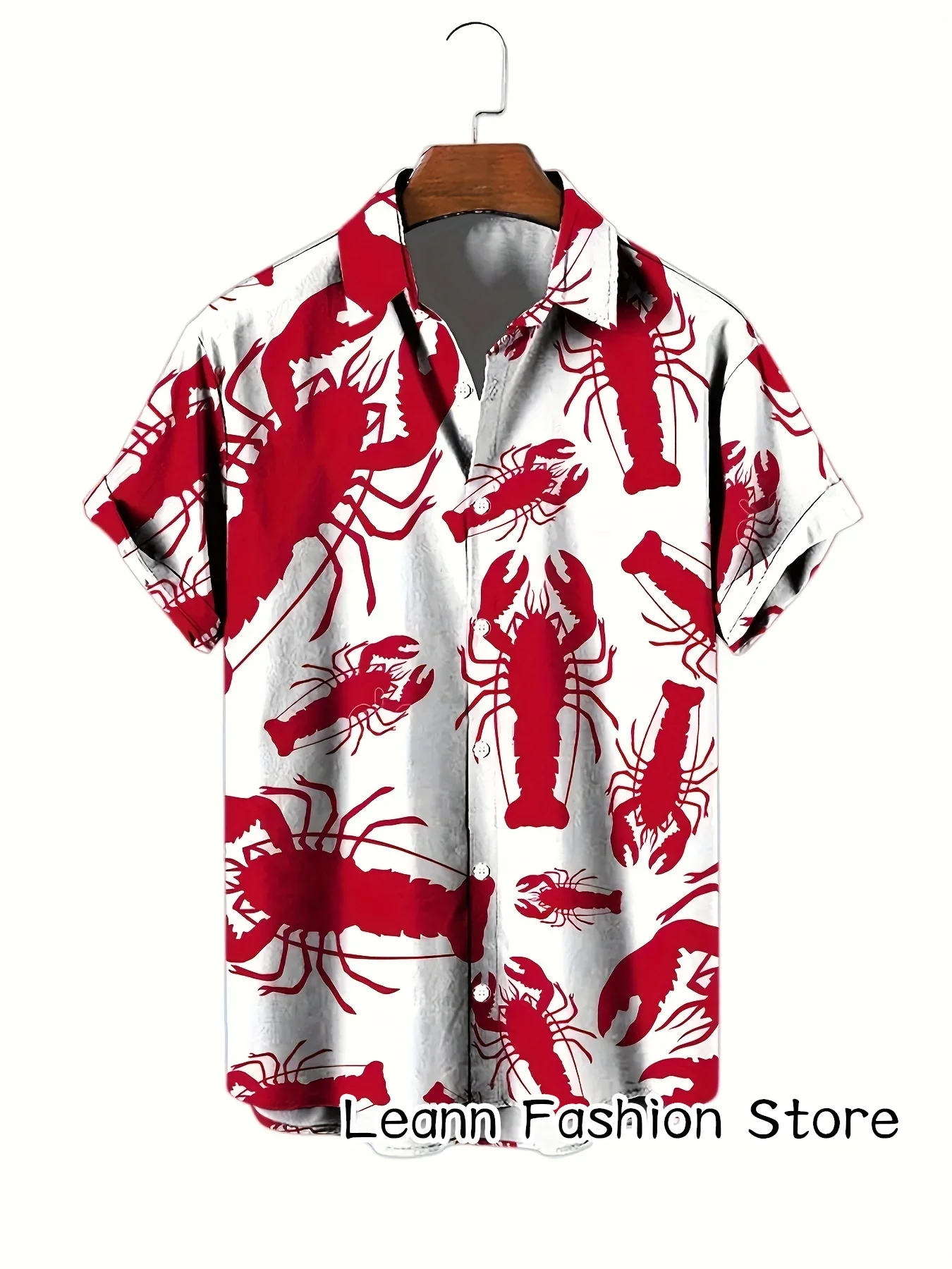 Camisa de praia de caranguejo estampada com lagosta, manga curta, camisa de lazer, férias havaianas, casual, moda verão